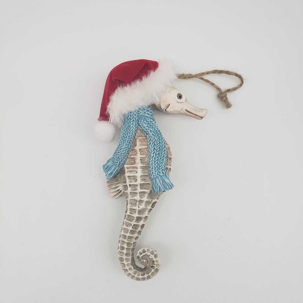 Pier 1 Seahorse Santa Hat & Scarf Christmas Holidays Ornament Coastal Nautical